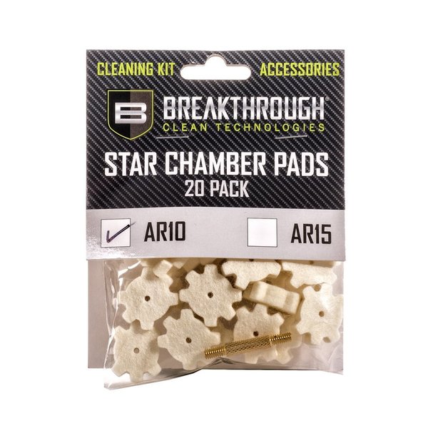 Breakthrough Clean Technologies AR-10 Chamber Star Pads, 8-32 Threads Male/Male Adapter, 2-Pack BT-AR10SCP-20PK